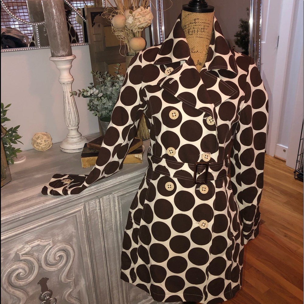 Brown polka dot belted rain coat